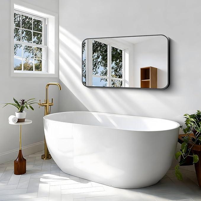 BONEWEI 24x40 inch Bathroom Mirror,Black Rectangle Mirror,Wall Mounted Bathroom Frame Vanity Mirror with Round Corner for Bedroom Living Room,Entryway Hangs Horizontal or Vertical - ModernBath
