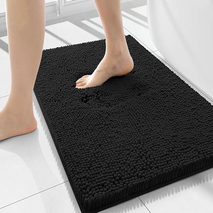 Smiry Luxury Chenille Bathroom Rugs 59x20, Extra Soft and Absorbent Shaggy Bath Mat, Machine Washable, Non-Slip Plush Carpet Runner for Tub, Shower, and Floor, Home Decor Accessories, Black - ModernBath