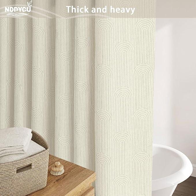 NDDYCU Cream Shower Curtain Cotton Boho Texture Mid Century Minimalist Arch Shower Curtain for Bathroom, Ivory,72" W X 72" L - ModernBath
