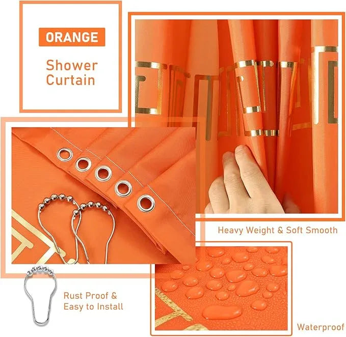 XLHOMO 11PCS Bathroom Sets with Shower Curtain and Rugs Bathroom Accessories Set Orange Bathroom Set,Soap Dispenser & Toilet Brush Holder Set with Stainless Steel Trash Can - ModernBath