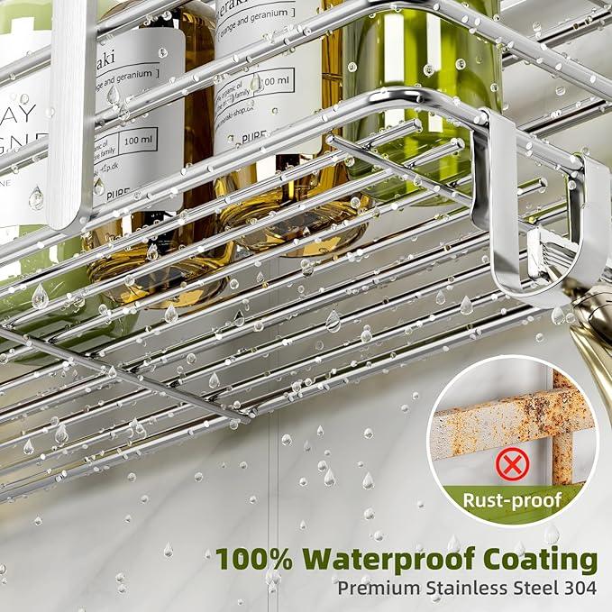 Yougai Shower Caddy Shower Shelf with Soap Dish and 4 Hooks, SUS304 Stainless Steel Shampoo Holder Bathroom Shower Organizer No Drilling Adhesive Wall Mounted Storage Shelves Basket Accessories-3 Pack - ModernBath