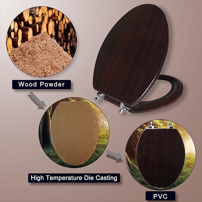Elongated Toilet Seat Molded Wood Toilet Seat with Zinc Alloy Hinges, Easy to Install also Easy to Clean, Anti-pinch Wooden Toilet Seat by Angol Shiold (Elongated, Dark Brown) - ModernBath