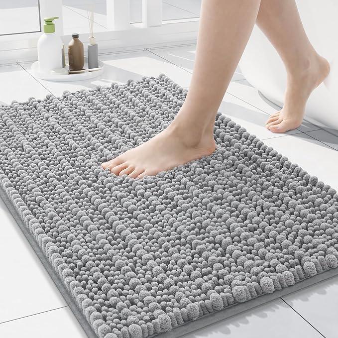 Arotive Luxury Chenille Bathroom Rug Mat, Extra Soft Thick Absorbent Shaggy Bath Rugs, Non-Slip Machine Wash Dry, Plush Bath Mats for Bathroom, Shower and Tub, 24x16, Light Grey - ModernBath