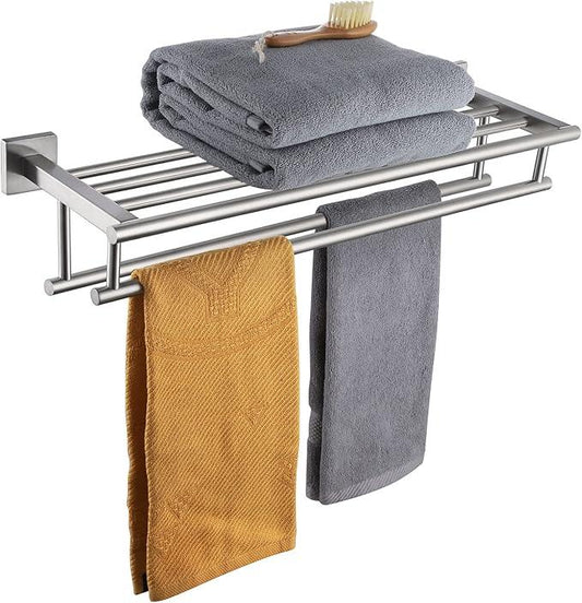 KOKOSIRI 24 Inch Towel Shelf with Double Towel Bars Bathroom Towel Rack Towel Holder Wall Mounted SUS 304 Stainless Steel, Brushed Nickel, B6005BR-L24 - ModernBath