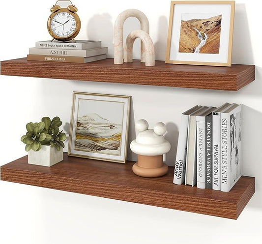 Floating Shelves for Wall, Wall Mounted Rustic Wood Shelves for Bathroom, Bedroom, Living Room, Kitchen, Hanging Shelf for Books/Storage/Room Decor (Walnut, 30") - ModernBath