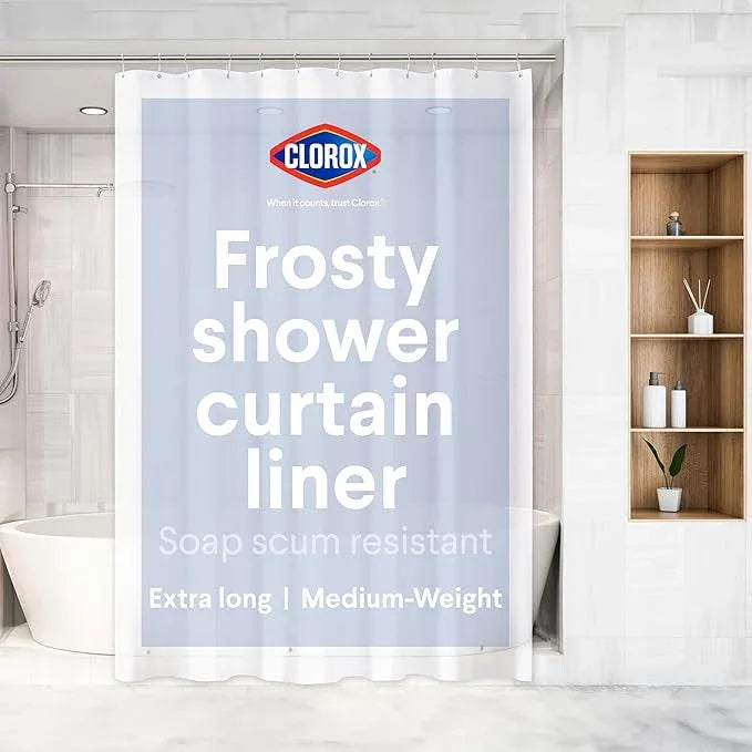 CLOROX Shower Curtain Liner, Premium Medium-Weight Durable Waterproof 6g PEVA for Bathroom with Weighted Magnets, Extra Long 72" x 84", Frosty 1 Pack - ModernBath