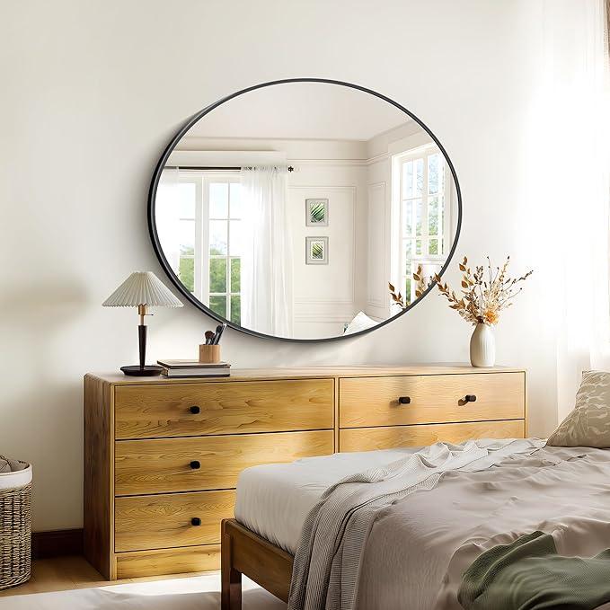 Bathroom Mirrors, 36" x40" Black Mirrors, Oval Vanity Mirrors, Metal Framed Wall Mounted Mirrors, Vertical/Horizontal Mirror for Bathroom Bedroom Entryway Living Room - ModernBath