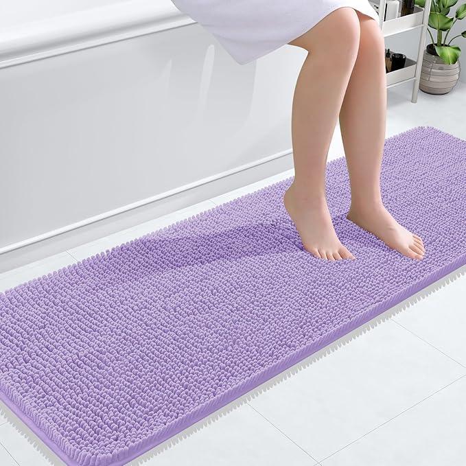 OLANLY Bathroom Rugs 59x20, Extra Soft Absorbent Chenille Bath Rugs, Rubber Backing Quick Dry, Machine Washable Bath Mats for Bathroom Floor, Tub and Shower, Home Decor Accessories, Lavender - ModernBath