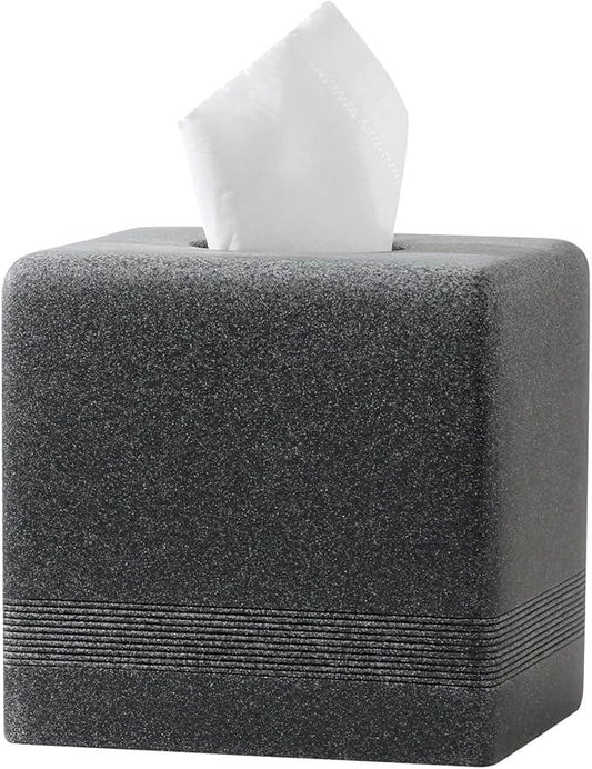 Haocoott Tissue Box Cover Square, Resin Facial Tissue Holder Covers Cube Toilet Paper Holder Case Dispenser Home Decorative for Bathroom Kitchen Bedroom Living Room Office (Black) - ModernBath