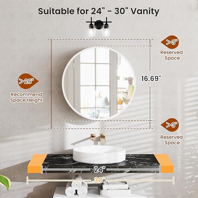 SUNWAVE 20 Inch Round Black Medicine Cabinet with Mirror, Modern Wall Mounted Vanity Cabinet for Bathroom, Circle Bathroom Mirror with Storage, Space-Saving Wood Cabinet (White, 20 Inch) - ModernBath