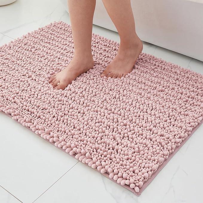 ILANGO Bathroom Rugs Pink 24x17,Extra Soft Absorbent Chenille Bath Rugs,Thick Non-Slip Shaggy Bath Mat,Machine Washable Quick Dry Shaggy Bath Mats for Bathroom Floor, Tub, Shower Accessories - ModernBath