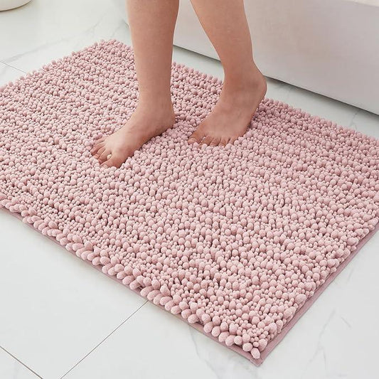 ILANGO Bathroom Rugs Pink 24x17,Extra Soft Absorbent Chenille Bath Rugs,Thick Non-Slip Shaggy Bath Mat,Machine Washable Quick Dry Shaggy Bath Mats for Bathroom Floor, Tub, Shower Accessories - ModernBath
