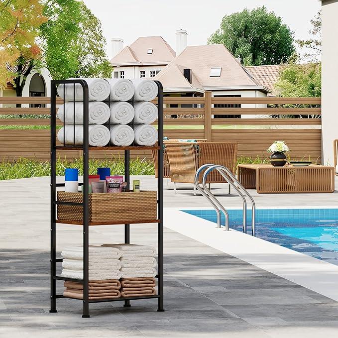 Towel Rack Free Standing 3-Tier M-Shaped Detachable Dividers, Durable Metal Towel Holder for Bathroom, Pool Towel Rack, Space-Saving Towel Storage Organizer, Modern Bath Towel Shelf Patent Pending - ModernBath