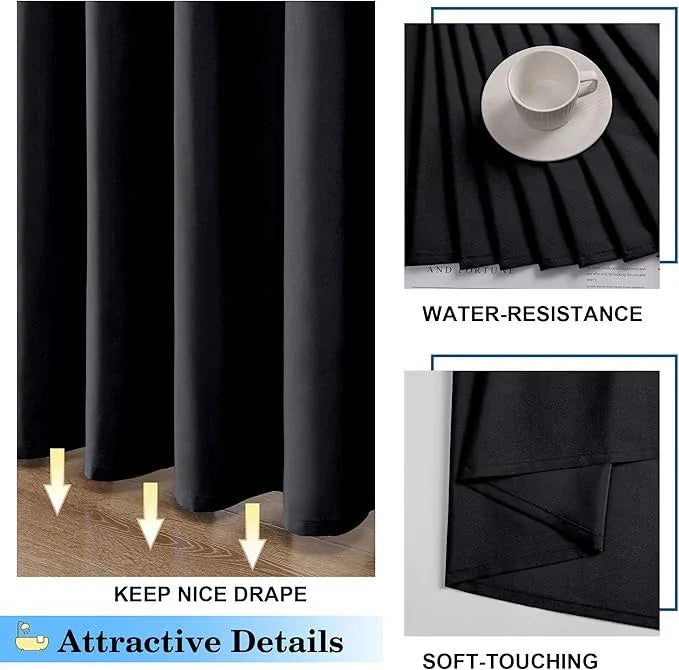 OVZME Zora Solid Black Shower Curtain for Bathroom, Fabric Shower Curtain- Soft Cloth & Hotel Spa Quality, Water Repellent, Machine Washable Shower Curtain Set with 12 Hooks, Grommets Top, 72Wx72L - ModernBath