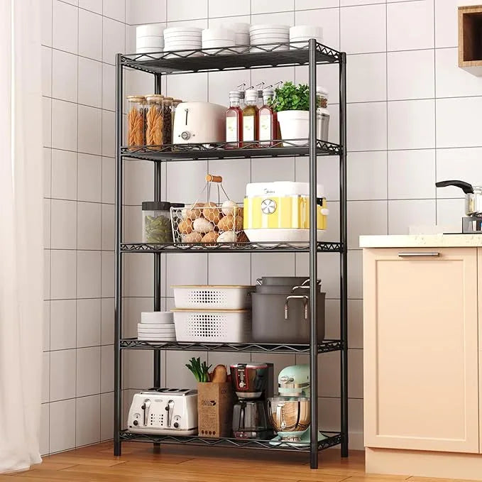 HOMEFORT 5-Tier Wire Shelving Unit, Extra Wide Metal Storage Rack, Free Standing Rack, Durable Organizer Perfect for Pantry Closet Kitchen Laundry Organization in Black, 29" W x 14" D x 61" H - ModernBath
