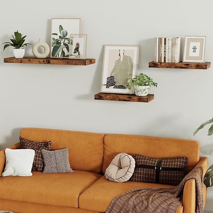 Vivelove Floating Shelves for Wall 16 inchs Long, Bathroom Shelves Over Toilet, for Bedroom, Living Room, Kitchen, Farmhouse Decor, Rustic Wall Shelves with Invisible Brackets - Set of 2, Rustic Brown - ModernBath
