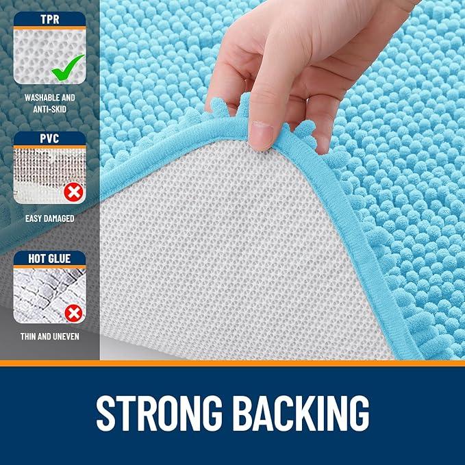 OLANLY Bathroom Rugs 47x24, Extra Soft Absorbent Chenille Bath Rugs, Rubber Backing Quick Dry, Machine Washable Bath Mats for Bathroom Floor, Tub and Shower, Home Decor Accessories, Sky Blue - ModernBath