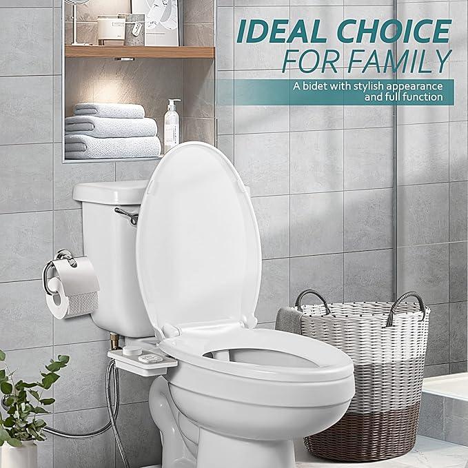 SAMODRA Bidet Attachment, Non-Electric Cold Water Bidet Toilet Seat Attachment with Pressure Controls, Retractable Self-Cleaning Dual Nozzles for Frontal & Rear Wash - Brushed Nickel - ModernBath
