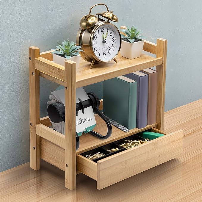 Sorbus Bamboo Bathroom Counter Organizer – 2-Tier Shelf with Hidden Drawer for Vanity, Matcha Station, Bathroom Sink Organizer Countertop, Kitchen & Office Storage (13″ L x 6.5″ W x 12.6″ H) - ModernBath