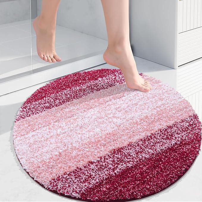 Arotive Microfiber Bathroom Rugs, Shaggy Soft and Absorbent Bath Rug, Non-Slip, Thick Plush Machine Washable Dry Bath Mats for Bathroom, Tub and Shower, 24x24, Burgundy, Round - ModernBath