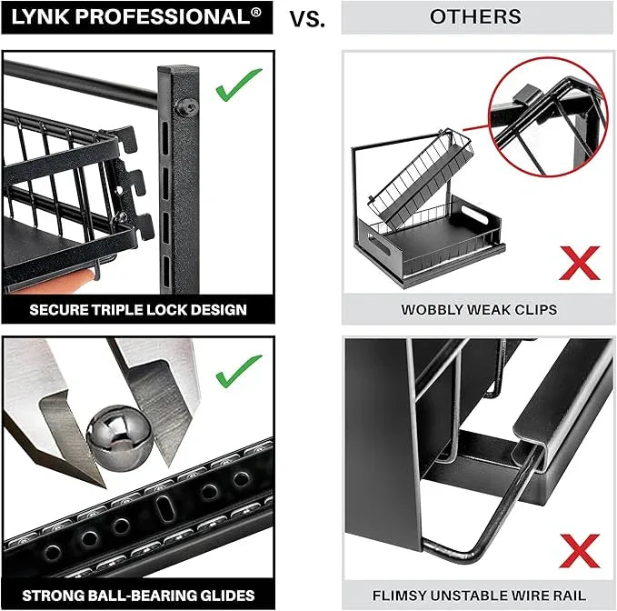 LYNK PROFESSIONAL® Pull Out Under Sink Kitchen Cabinet Organizer - 10" W x 14" D 2-Tier Drawer - Sliding Shelf Organizer for Cabinets and Undersink Storage Shelves - Lifetime Ltd. Warranty – Black - ModernBath