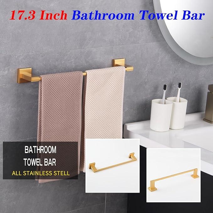 GERZWY 18-Inch Gold Towel Rack, Single Towel Bars for Bathroom, Wall Mounted Stainless Steel Hand Towel Holder JG1901A45-BE - ModernBath