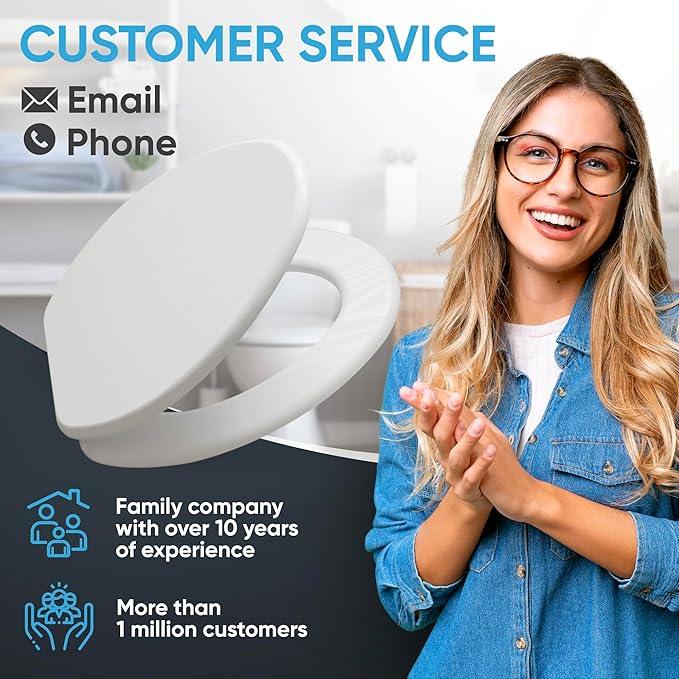 SANILO Wooden Toilet Seat with Soft Close [ELONGATED] - Decorative, Quiet & Slow Close Molded Wood Seat - With Strong Bumpers & Hinges - Adjustable Fit - White Wood - ModernBath