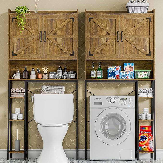 Vabches Over The Toilet Storage Cabinet, Farmhouse Storage Cabinet Over Toilet with Barn Doors & Toilet Paper Holder Stand，Home Space-Saving Toilet Rack, for Restroom, Laundry and Bathroom - ModernBath