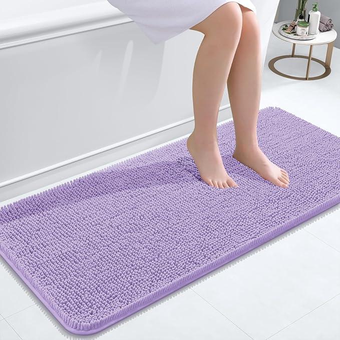 OLANLY Bathroom Rugs 47x20, Extra Soft Absorbent Chenille Bath Rugs, Rubber Backing Quick Dry, Machine Washable Bath Mats for Bathroom Floor, Tub and Shower, Home Decor Accessories, Lavender - ModernBath