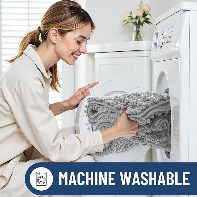Smiry Bathroom Rugs Mat 44x24, Extra Soft Absorbent Chenille Bath Rugs, Non Slip Rubber Backing Machine Washable Quick Dry Bath Mats for Bathroom Floor, Tub, Shower, Home Decor Accessories, Light Grey - ModernBath