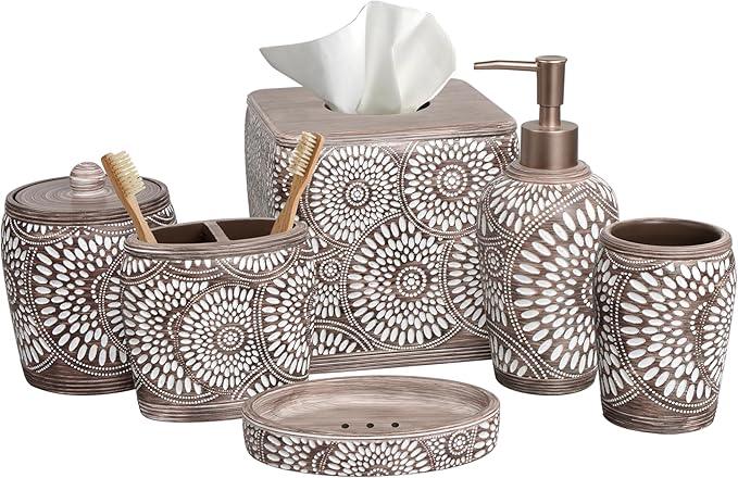 6-Piece Bathroom Accessories Set – Soap Dispenser, Toothbrush Holder, Tumbler, Soap Dish, Cotton Swab Jar & Toilet Brush – Modern Bathroom Decor Set (Ciccone) - ModernBath
