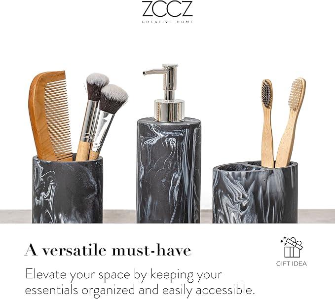 ZCCZ Bathroom Accessories Set, 4-Piece Marble Pattern with Soap Dispenser, Toothbrush Holder, Tumbler, and Soap Dish for Modern Bath Décor, Elegant and Durable Design for Home or Office Bathrooms - ModernBath