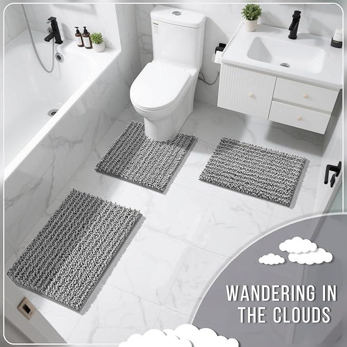 Yimobra Bathroom Rugs Non Slip Washable 32x20 Inch - Ultra Soft Absorbent Chenille Bath Mat, Quick Dry Shaggy Floor Carpet for Tub Shower, Gray Home Decor Accessories - ModernBath