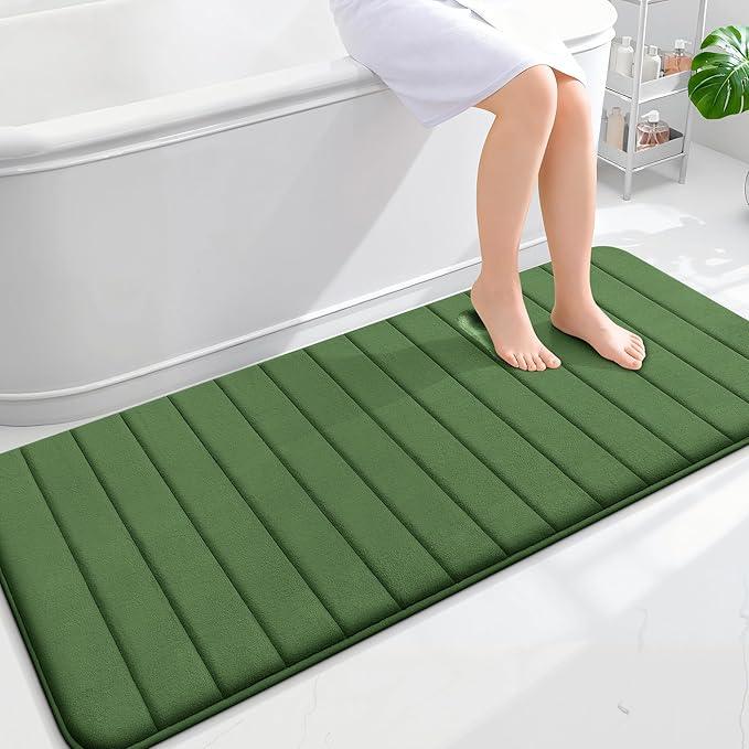 OLANLY Memory Foam Long Bathroom Rugs Runner 59x24, Super Soft Absorbent Bath Mat, Quick Dry, Machine Washable Shower Floor Rugs, Bathmat Carpet, Bathroom Home Decor Accessories, Olive Green - ModernBath