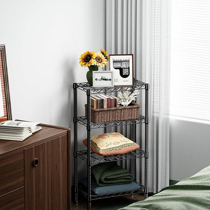1000 lbs 4 Tier Shelf Metal Storage Shelves Wire Rack Closet Organizers with PP Board for Garage Kitchen Bathroom Laundry Black 11.8" D x 21.7" W x 39.5" H - ModernBath