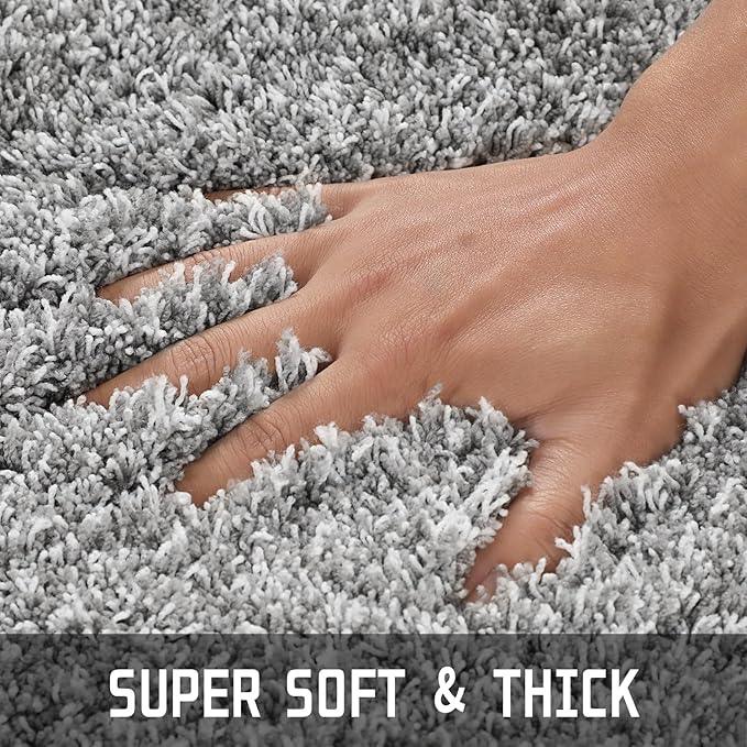 Yimobra Luxury Bathroom Rugs, Fluffy Bath Mats, Non Slip, Water Absorbent Microfiber, Machine Washable, Plush Carpet Shower Rugs, Thick Matts for Bathroom Floor&Tub, 44"x 24", Light Gray and White - ModernBath