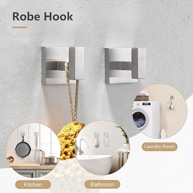 TQKAG 5-Pieces Brushed Nickel Bathroom Hardware Accessories Set 23.6" SUS304 Stainless Steel Towel Bar Set Wall Mounted Square Toilet Paper Holder with Shelf - ModernBath