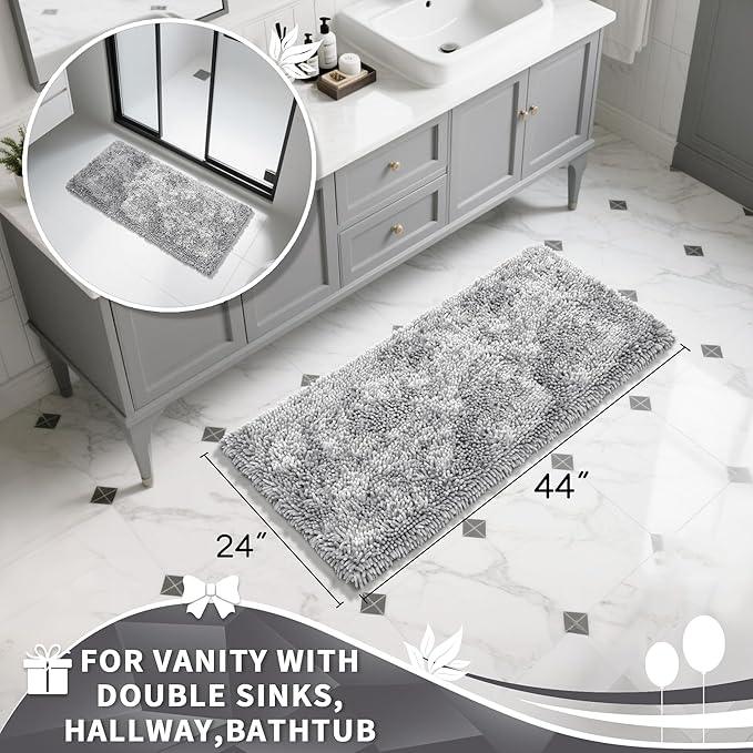 Yimobra Long Bathroom Rug Non Slip 44x24 Inch, Extra Thick Soft Absorbent Chenille Bath Mat, Machine Washable Bath Rugs for Bathroom Floor, Tub and Shower, Home Decor Accessories, Light Grey - ModernBath