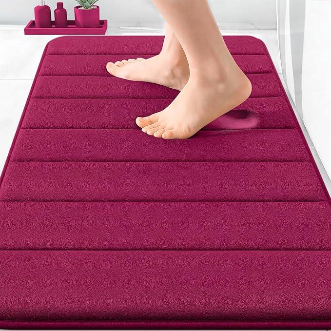 OLANLY Memory Foam Bath Mat 30x20, Super Soft Absorbent Bathroom Rugs, Quick Dry, Machine Washable Shower Floor Rugs, Bathmat Carpet, Bathroom Home Decor Accessories, Burgundy - ModernBath