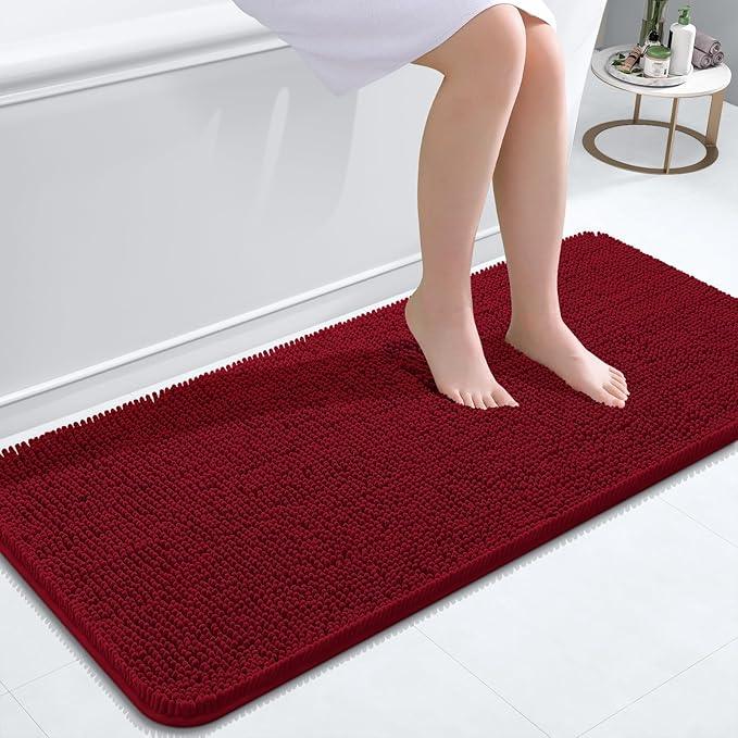 OLANLY Bathroom Rugs 47x20, Extra Soft Absorbent Chenille Bath Rugs, Rubber Backing Quick Dry, Machine Washable Bath Mats for Bathroom Floor, Tub and Shower, Home Decor Accessories, Red - ModernBath