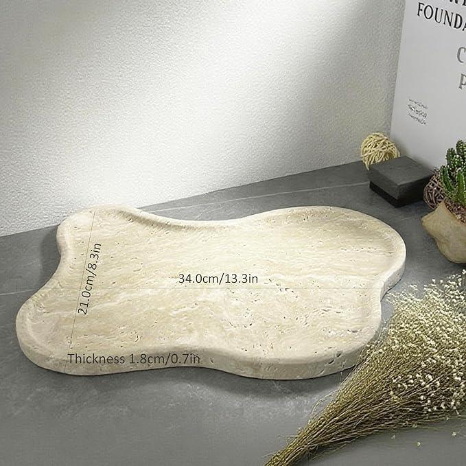 Cloud Shape 100% Natural Travertine Tray Luxury Travertine Vanity Organizer for Bathroom Kitchen Counter, Decorative Tray for Dresser Home Décor, 13.3x8.3x0.7 inches - ModernBath