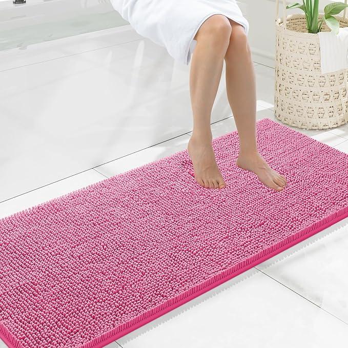Smiry Luxury Chenille Bathroom Rugs 59x20, Extra Soft and Absorbent Shaggy Bath Mat, Machine Washable, Non-Slip Plush Carpet Runner for Tub, Shower, and Floor, Home Decor Accessories, Hot Pink - ModernBath