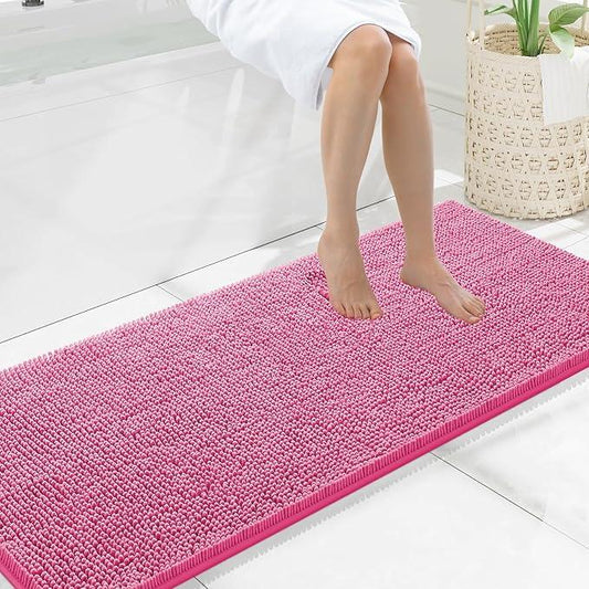 Smiry Luxury Chenille Bathroom Rugs 59x20, Extra Soft and Absorbent Shaggy Bath Mat, Machine Washable, Non-Slip Plush Carpet Runner for Tub, Shower, and Floor, Home Decor Accessories, Hot Pink - ModernBath