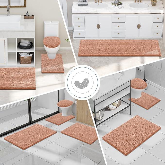 Smiry Luxury Chenille Bathroom Rugs 24x16, Extra Soft and Absorbent Shaggy Bath Mat, Machine Washable, Non-Slip Plush Carpet Runner for Tub, Shower, and Floor, Home Decor Accessories, Peach - ModernBath