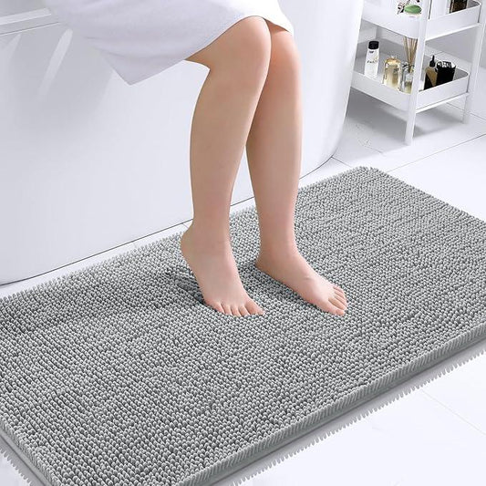 OLANLY Bathroom Rugs 44x24, Extra Soft Absorbent Chenille Bath Rugs, Rubber Backing Quick Dry, Machine Washable Bath Mats for Bathroom Floor, Tub and Shower, Home Decor Accessories, Light Grey - ModernBath