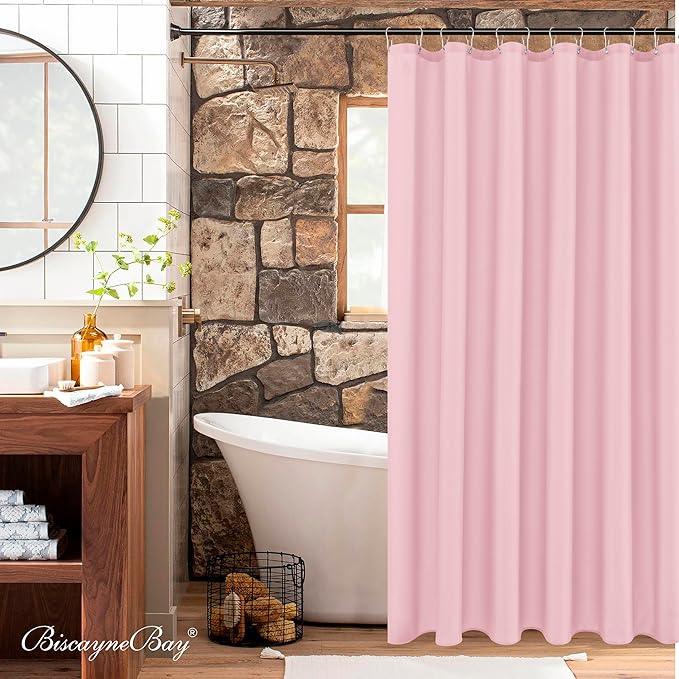 Biscaynebay Hotel Quality Fabric Shower Curtain Liners 72 Inch by 72 Inch, Pink Water Resistant Bathroom Curtains, Rust Resistant Grommets & Weighted Bottom Machine Washable - ModernBath