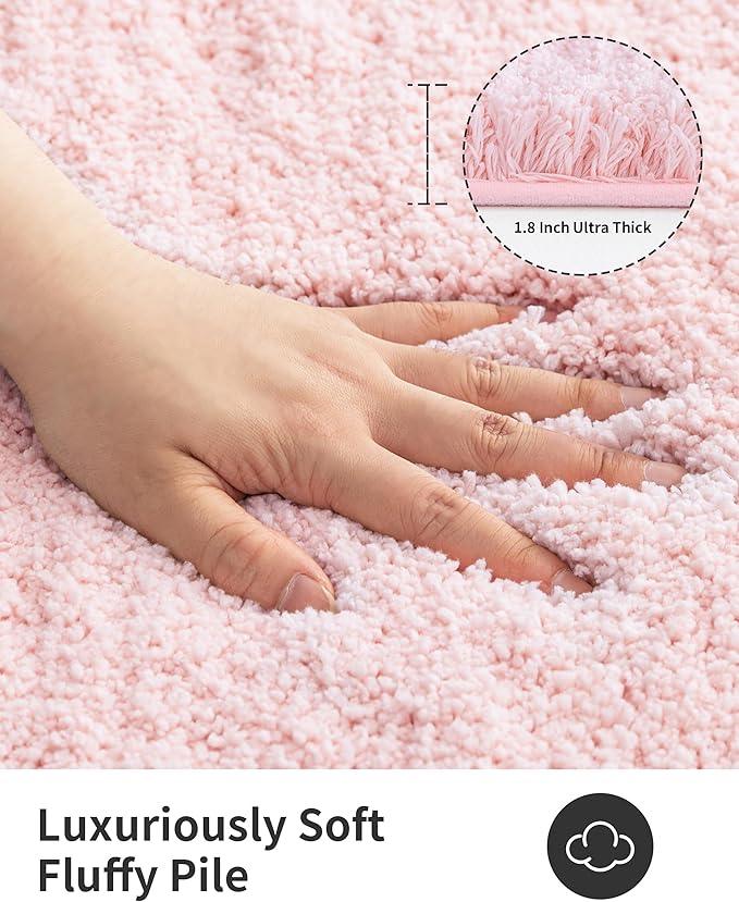ILANGO Dark Pink Bathroom Rugs 24" × 17" Small Non Slip & Super Absorbent Extra Thick Soft, Washable Bath Mat for Floor, Microfiber Plush Shaggy Bath Rug with Rubber for Bathtub Shower Room Sink - ModernBath