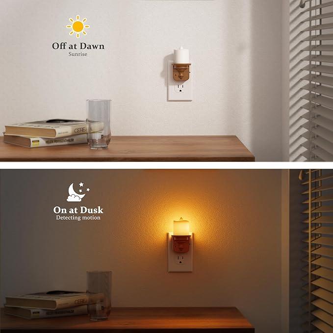 JandCase Flameless Candle Night Light, 2 Pack Night Lights Plug into Wall, 2000K Amber, 0-100LM Dimmable Nightlight, Dusk to Dawn Sensor Light for Dinning Room, Living Room, Bathroom, Hallway - ModernBath