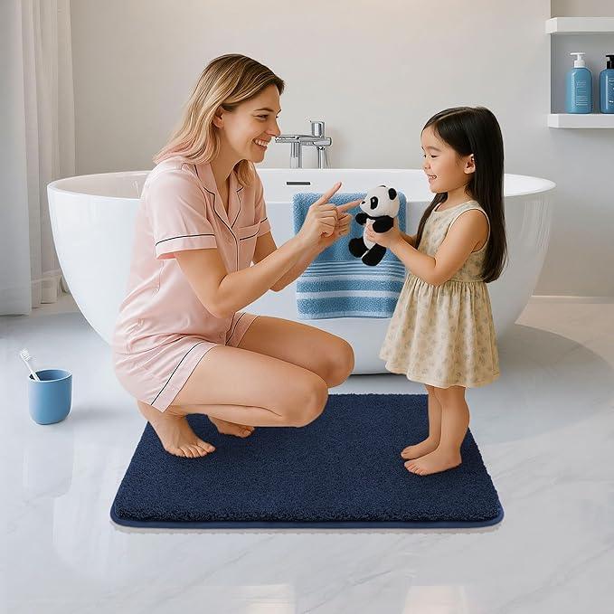 COSY HOMEER Bath Rugs for Bathroom Extra Thick- Anti-Slip Bath Mats Soft Plush Yarn Shaggy 100% Strong Mirco Polyeste Mat Living Room Bedroom Mat Floor Water Absorbent(Navy,24x36 - Inches) - ModernBath