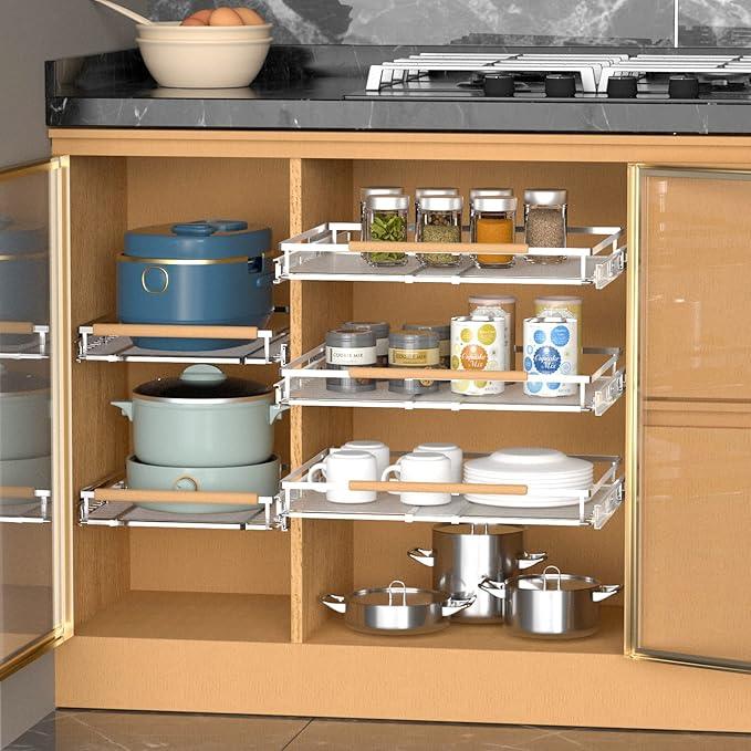 Pull Out Drawer Cabinet Organizer, Expandable Slide Out Storage Shelves - Heavy Duty, Durable and Smooth Slide-Out, 12.3"~18.3" Wide x 22.5" Deep, 2 Pack - ModernBath